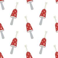 Cute mushrooms. Merry Christmas and Happy New Year. Glass Christmas tree decor. Winter festival seamless pattern. vector