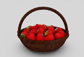 strawberry basket minimal 3d rendering on white background photo