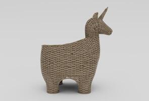 unicornio bambú cesta mimbre con paño mínimo 3d representación en blanco antecedentes foto