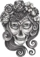 arte fantasía mujer calavera día de muertos. dibujo a mano y hacer vector gráfico.