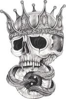 Art fancy surreal king skull tattoo. Hand drawing and make graphic vector. vector