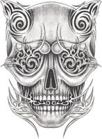 Art graphic mix skull tattoo. Hand drawing and make graphic vector. vector