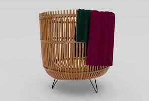 laundry bamboo Basket Wicker with cloth minimal 3d rendering on white background photo