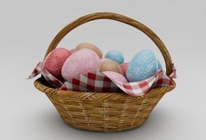 colorful Easter Egg on basket minimal 3d rendering on white background photo