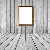 White wood perspective background with frame photo in room interior.