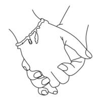 couple hand in hand single line art drawing vector illustration, holding hands together continous line drawing of girl and boy