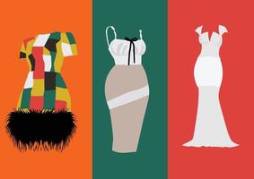 Vector illustration of various women dresses.