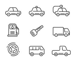 conjunto de carros icono en sencillo lineal estilo vector