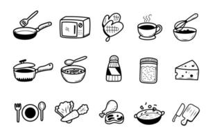 Set of kitchen and cooking icons in cute doodle design isolated on white background vector