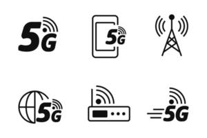 conjunto de 5g icono con negro diseño vector