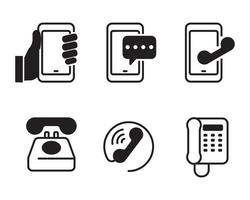 Set of phone icons with black and white color vector