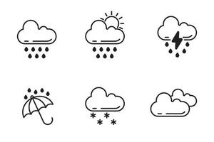 Set of rain and cloud icon in linear style vector