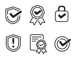 Set of approved and certified icon with simple black design isolated on white background vector