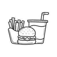 Burger with fries sketch illustration with cute design vector