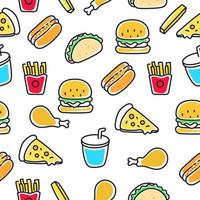 Fast food doodle pattern with a colorful design vector