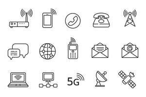 conjunto de telecomunicación íconos en lineal estilo aislado en blanco antecedentes vector