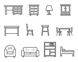 Set of furniture icon in linear style isolated on white background. vector