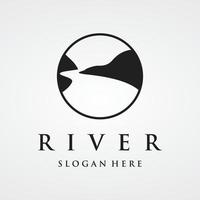 Logos of rivers, creeks, riverbanks and streams. River logo with combination of mountains and farmland with concept design vector illustration template.