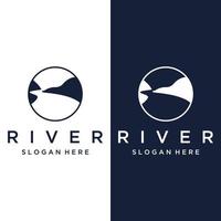 Logos of rivers, creeks, riverbanks and streams. River logo with combination of mountains and farmland with concept design vector illustration template.