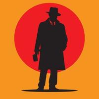 Mafia silhouette vector, Detective silhouette vector isolated on orange and red circle background