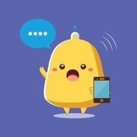 A Cute bell with smartphone in hand cartoon character vector illustration.