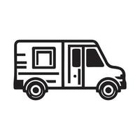 Fast shipping delivery truck flat icon vector black outline design, Shipment truck vector