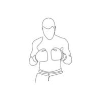 Sporty man boxer. One continuous line drawing. Athlete wearing boxing gloves. Hand drawn vector illustration.