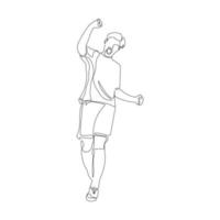 Soccer player celebrating goal. One continuous drawn line. Football Player in sport uniform. Sport Success Celebration. Vector illustration