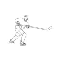 Ice hockey player. One line art. Winter, extreme sport concept. Hand drawn vector illustration.