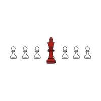 Queen and pawn, chess pieces. Chess figure in one line drawing style. Management, leadership concept. Hand drawn vector illustration.