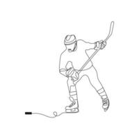 hielo hockey jugador. uno continuo línea dibujo. invierno, extremo deporte concepto. mano dibujado vector ilustración.