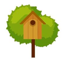 Birdhouse hanging on tree. House for birds. Spring nest of forest animal. vector