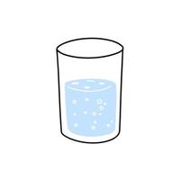 Glass of water. Refreshing drink. Doodle outline cartoon. Trendy modern illustration. Blue liquid cup vector