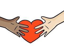 la mano sostiene el corazón. símbolo romántico y donación. símbolo de amor y caridad. esquema de dibujos animados vector