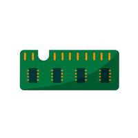 Computer Chip Hardware. Green microchip. Microprocessor and microcircuit icon. Modern technology. Flat illustration vector