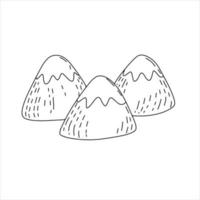 Mountain landscape in children doodle style. Rock ridge. Black and white illustration vector