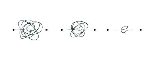 maraña de líneas. desenredando el camino. concepto psicológico de resolver problemas mentales. ovillo desordenado caótico. simplificando lo complejo vector