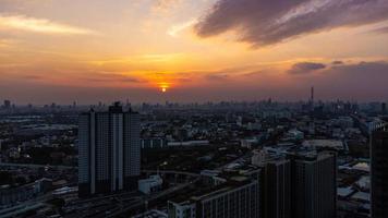 High angle view Aerial photograph of landscape city and sunset photo