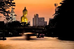 landscape of big buddha in the city large Buddha statue  in Bangkok Wat Pak Nam Phasi Charoen Thailand photo