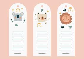 Boho animals book marks template vector