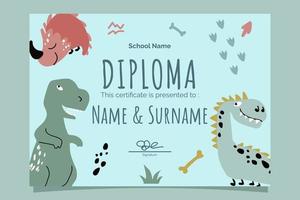 cute dinosaur kids diploma template vector