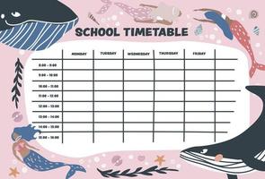 colorful Mermaid school timetable vector