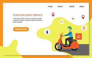 rápido y gratis entrega Servicio con scooter o comida entrega Servicio en plano estilo diseño. aterrizaje página de comida entrega servicio. vector ilustración eps 10