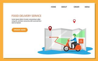 Fast and free delivery service with scooter  or food delivery service in flat style design. Landing page of food delivery service. Vector illustration eps 10.