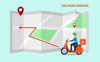 Fast and free delivery service with scooter  or food delivery service in flat style design. Landing page of food delivery service. Vector illustration eps 10.