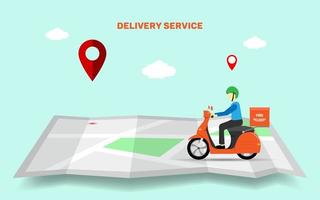 Fast and free delivery service with scooter  or food delivery service in flat style design. Landing page of food delivery service. Vector illustration eps 10.