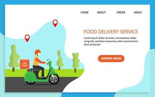 Fast and free delivery service with scooter  or food delivery service in flat style design. Landing page of food delivery service. Vector illustration eps 10.