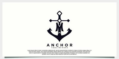 anchor marine logo design with letter m modern concept vector