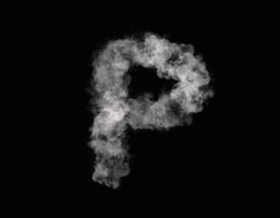 realistic smoke P alphabet spreading on dark background photo