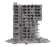 Middle size building damaged after war. 3d render isolated png